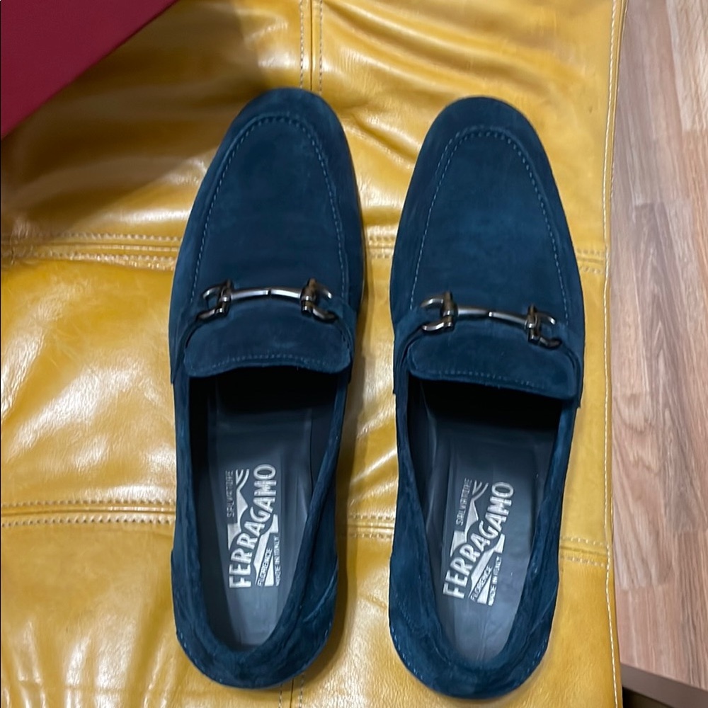 Men’s Ferragamo Dark(ish) Blue Loafer Suede Tapas in as New Condition!  Sz 9.5 D